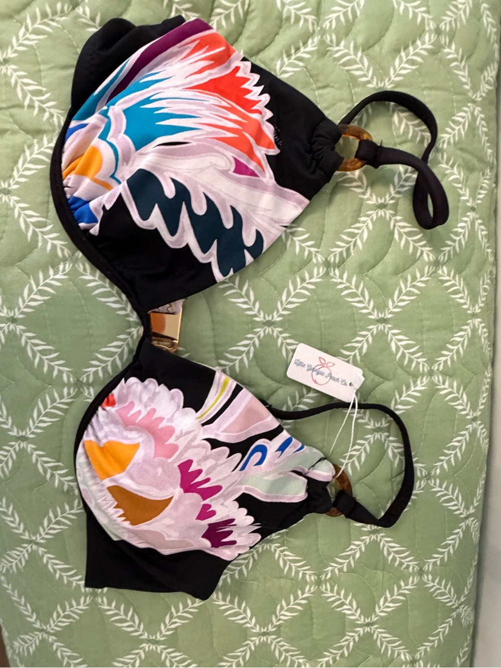 Trina Turk Black Multicolor Floral Print Bikini Top